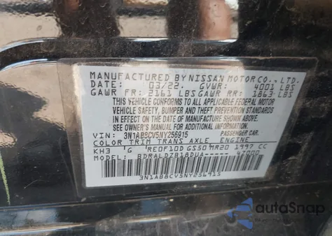2022 Nissan Sentra Sv Xtronic Cvt from USA, damaged, VIN 3N1AB8CV5NY256915